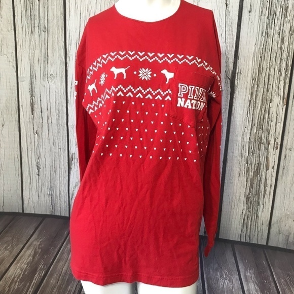 PINK Victoria’s Secret Christmas Long Sleeve T89 - Picture 1 of 5